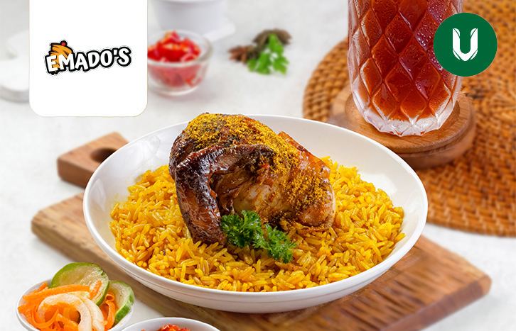 Flash Sale Emado's 50% - 1/4 Ekor Ayam Nasi Mandhi Free Drink Rp. 43.500